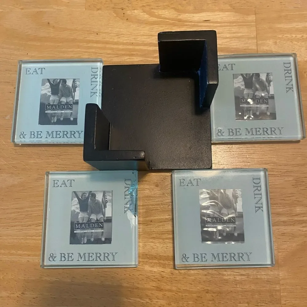Malden Glass Coasters (4 piece set) with Black Holder